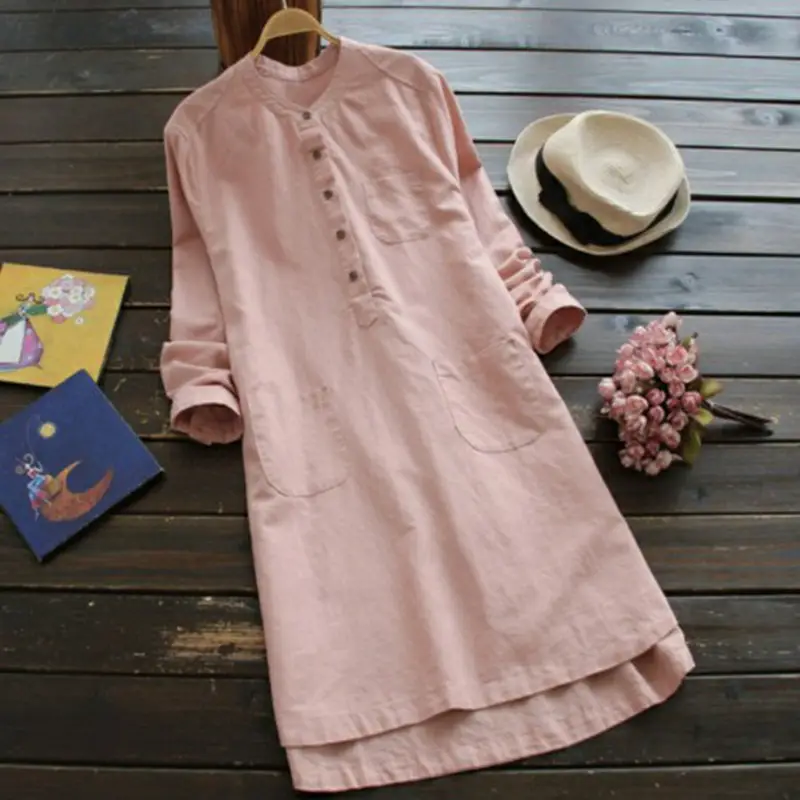Women Button Collar Asymmetrical Long Shirt Maroon - Image 3