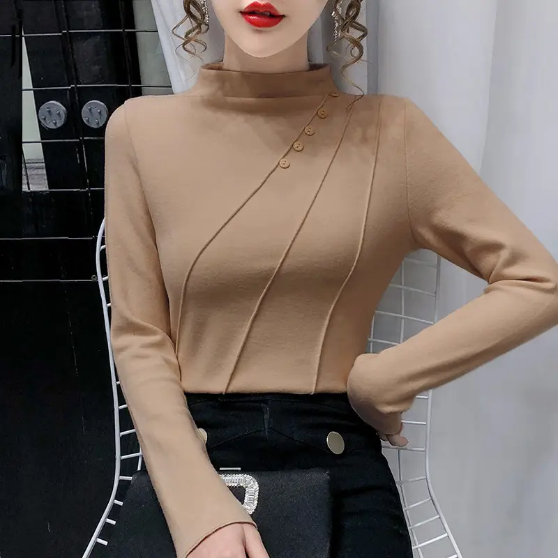 Women's Green Half-High Collar Jacket with Thickened Base - Image 8