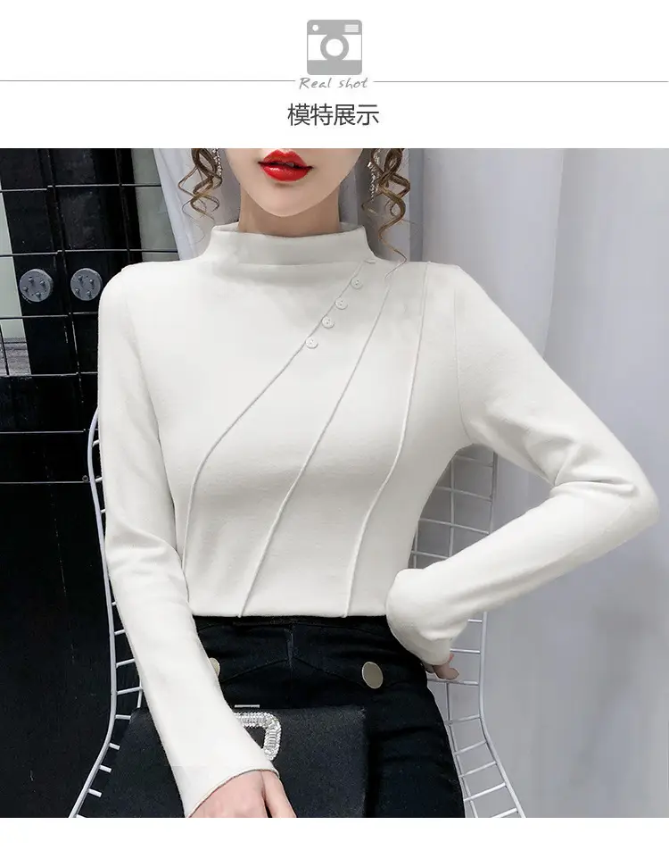 Women's Green Half-High Collar Jacket with Thickened Base — feature 10
