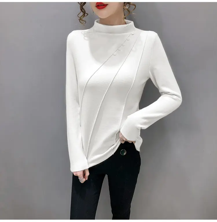 Women's Green Half-High Collar Jacket with Thickened Base — feature 15