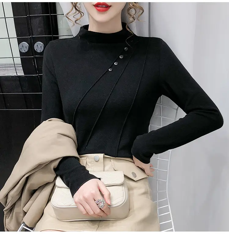 Women's Green Half-High Collar Jacket with Thickened Base — feature 17