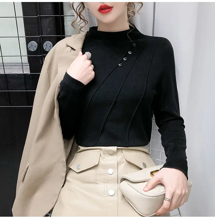 Women's Green Half-High Collar Jacket with Thickened Base — feature 19