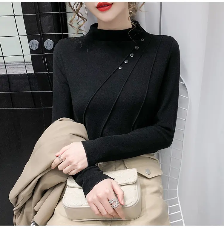 Women's Green Half-High Collar Jacket with Thickened Base — feature 21