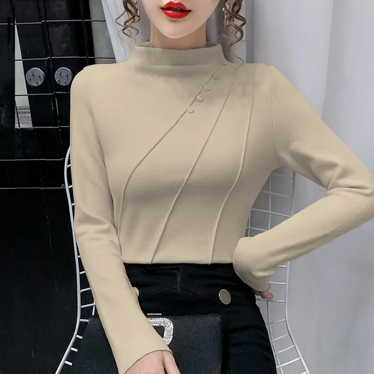 Women's Green Half-High Collar Jacket with Thickened Base — feature 25
