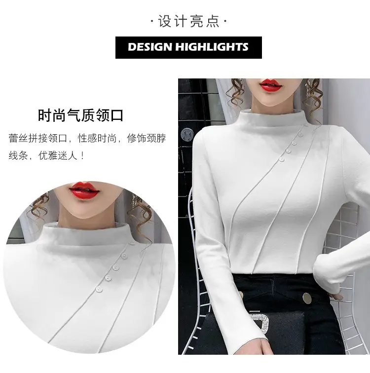 Women's Green Half-High Collar Jacket with Thickened Base — feature 7