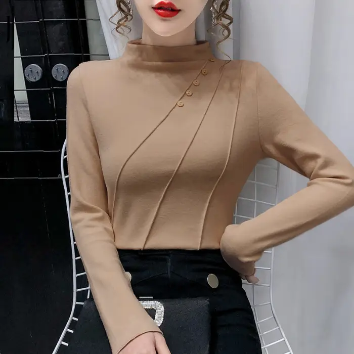 Women's Green Half-High Collar Jacket with Thickened Base - Image 3