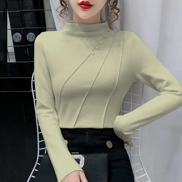 Women's Green Half-High Collar Jacket with Thickened Base - Image 4