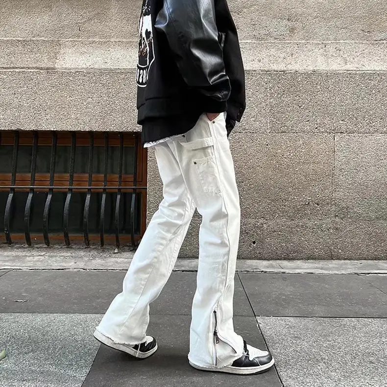 Men's Zipper Split Casual Pants Black Micro-Flared - Image 4