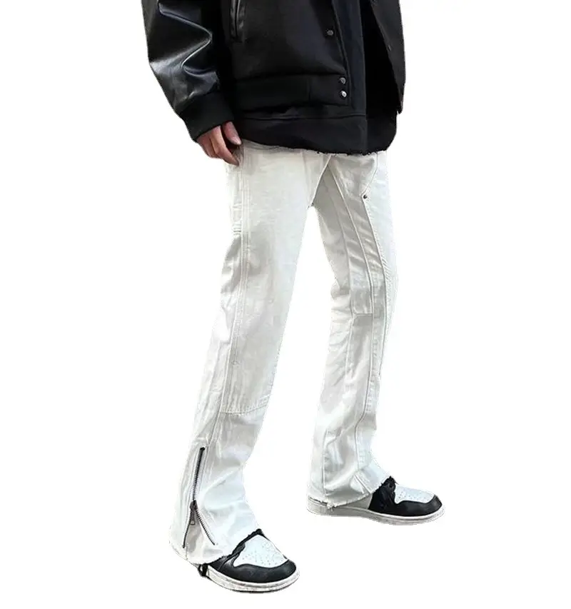 Men's Zipper Split Casual Pants Black Micro-Flared - Image 7