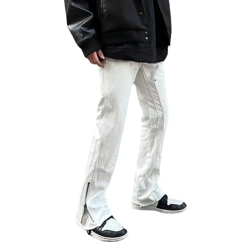 Men's Zipper Split Casual Pants Black Micro-Flared