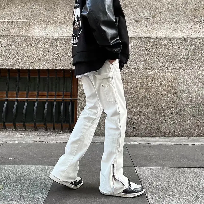 Men's Zipper Split Casual Pants Black Micro-Flared - Image 2