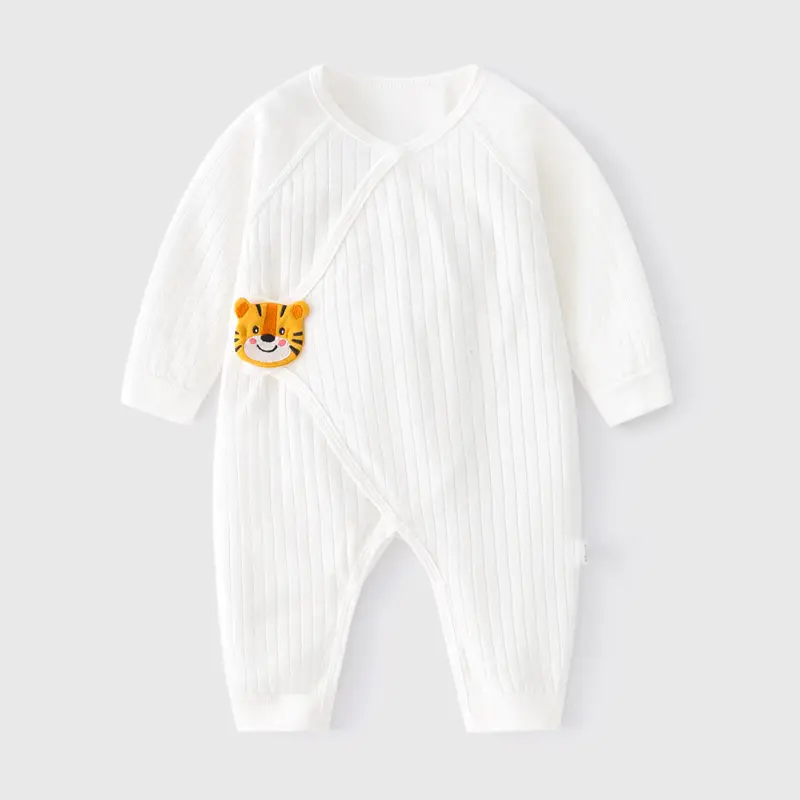 White Cotton Newborn Jumpsuit with Tiger Print - Image 3