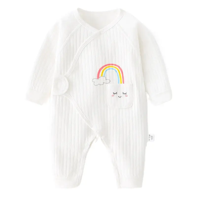 White Cotton Newborn Jumpsuit with Tiger Print