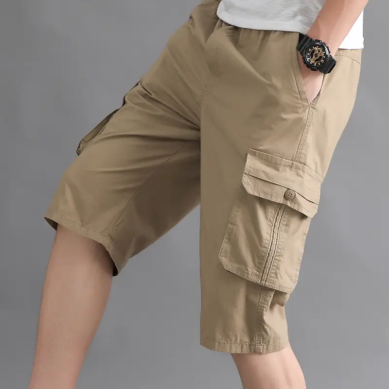 Men Cargo Shorts Olive Cotton Summer Casual Pants