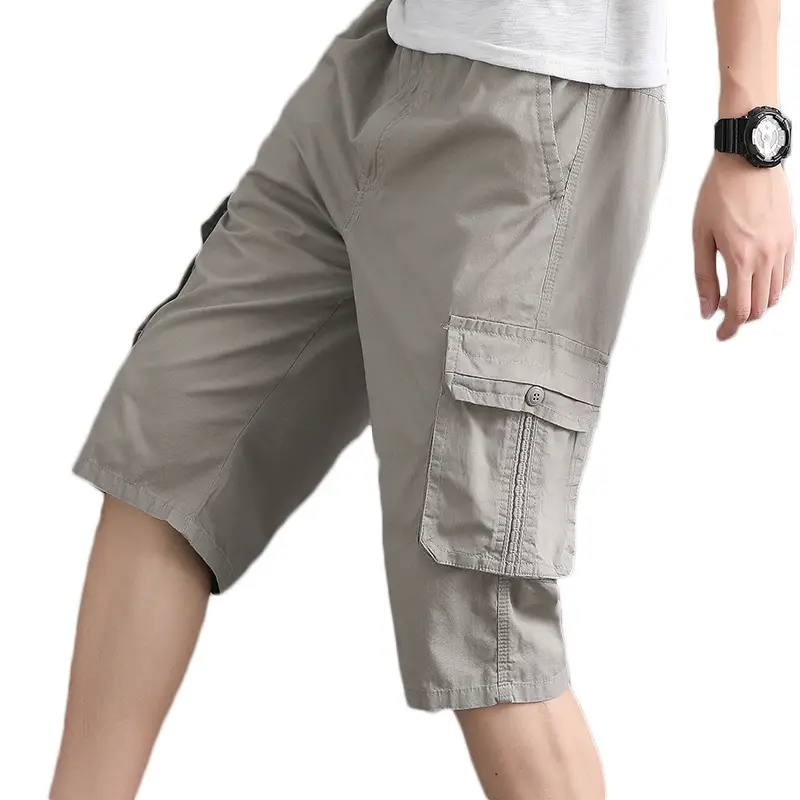 Men Cargo Shorts Olive Cotton Summer Casual Pants - Image 6