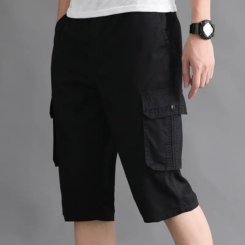 Men Cargo Shorts Olive Cotton Summer Casual Pants - Image 7