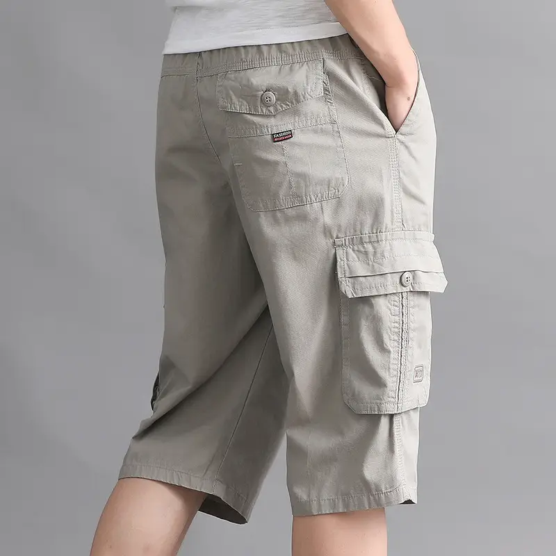 Men Cargo Shorts Olive Cotton Summer Casual Pants - Image 8