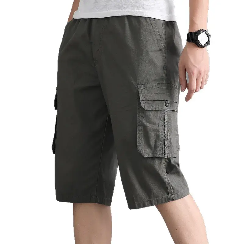Men Cargo Shorts Olive Cotton Summer Casual Pants - Image 9
