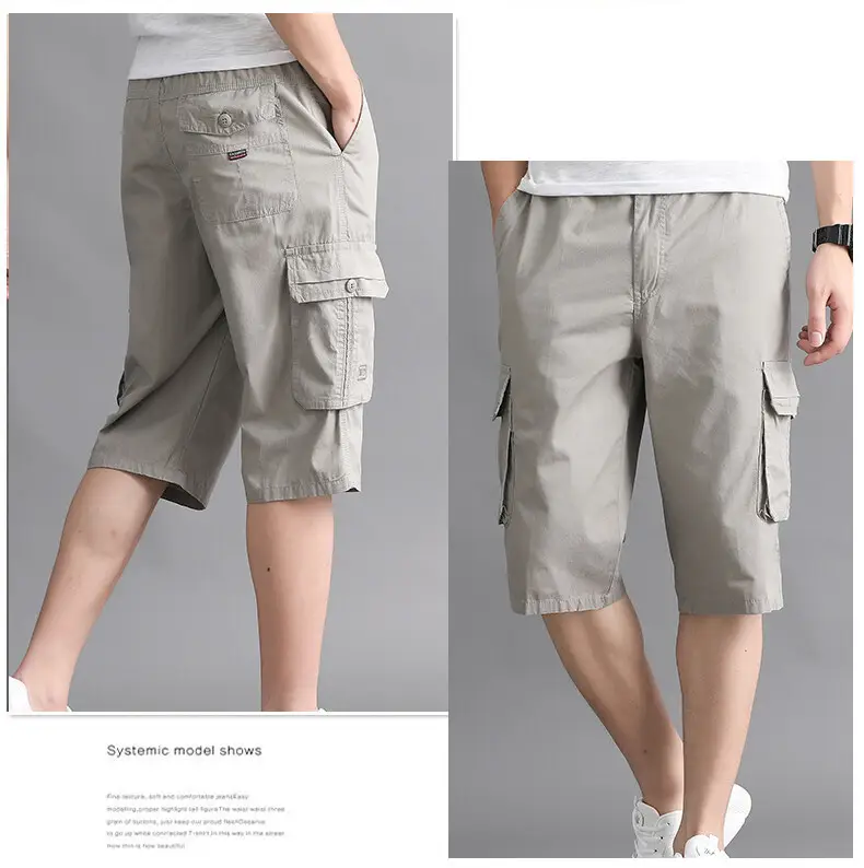 Men Cargo Shorts Olive Cotton Summer Casual Pants — feature 10