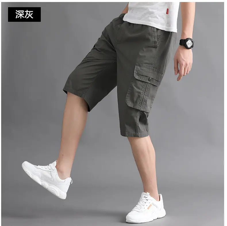 Men Cargo Shorts Olive Cotton Summer Casual Pants — feature 11