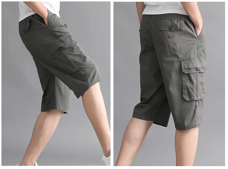 Men Cargo Shorts Olive Cotton Summer Casual Pants — feature 12