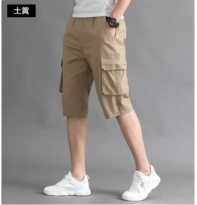 Men Cargo Shorts Olive Cotton Summer Casual Pants — feature 13