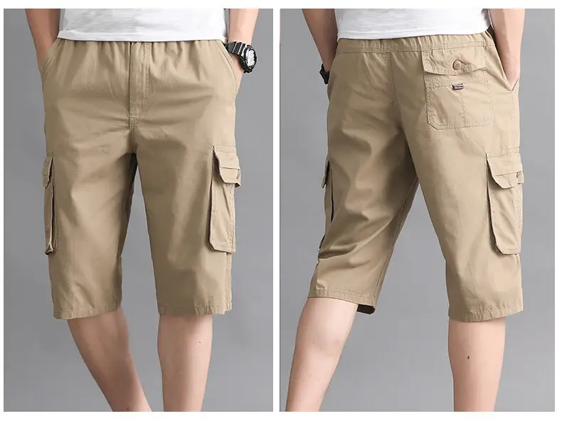 Men Cargo Shorts Olive Cotton Summer Casual Pants — feature 14