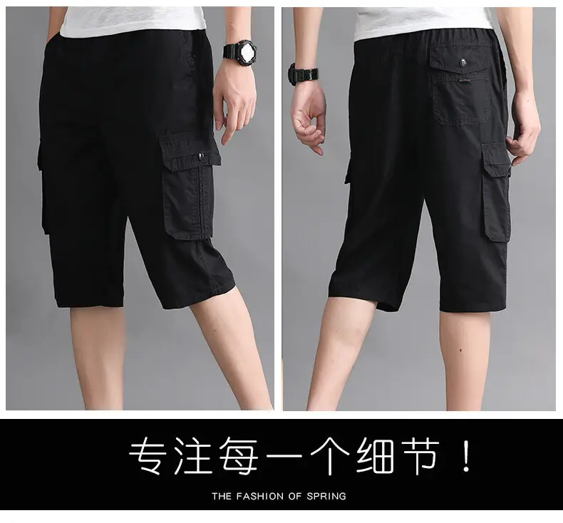 Men Cargo Shorts Olive Cotton Summer Casual Pants — feature 16