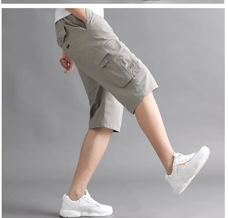 Men Cargo Shorts Olive Cotton Summer Casual Pants — feature 9