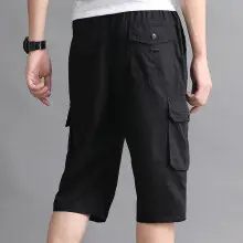 Men Cargo Shorts Olive Cotton Summer Casual Pants - Image 2