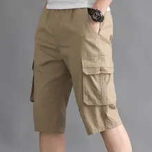 Men Cargo Shorts Olive Cotton Summer Casual Pants - Image 4