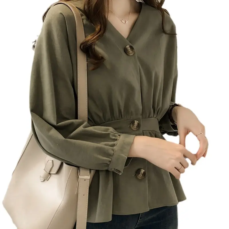 2024 Women's Korean Style V Neck Shirt with Waist Belt - Image 8
