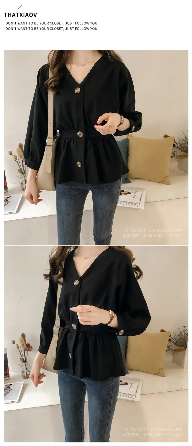2024 Women's Korean Style V Neck Shirt with Waist Belt — feature 15