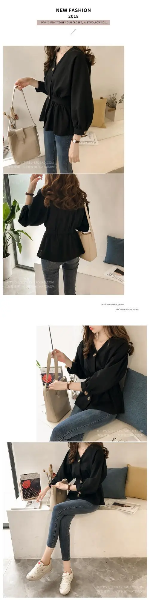2024 Women's Korean Style V Neck Shirt with Waist Belt — feature 16