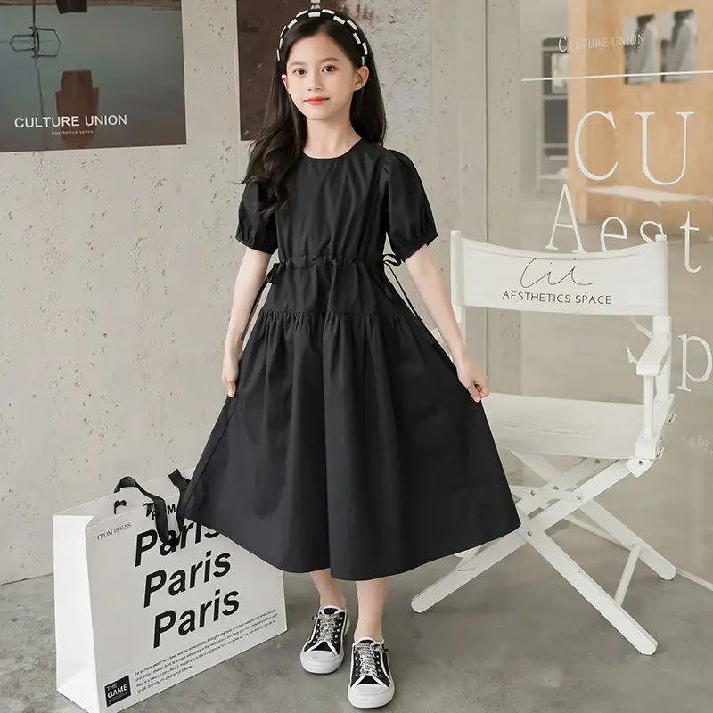 2025 Girls' Korean Style Dress White Medium Large
