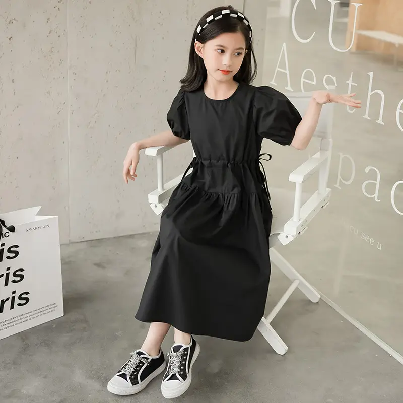 2025 Girls' Korean Style Dress White Medium Large