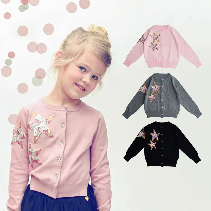Black Star Embroidered Cardigan for Girls Spring Winter