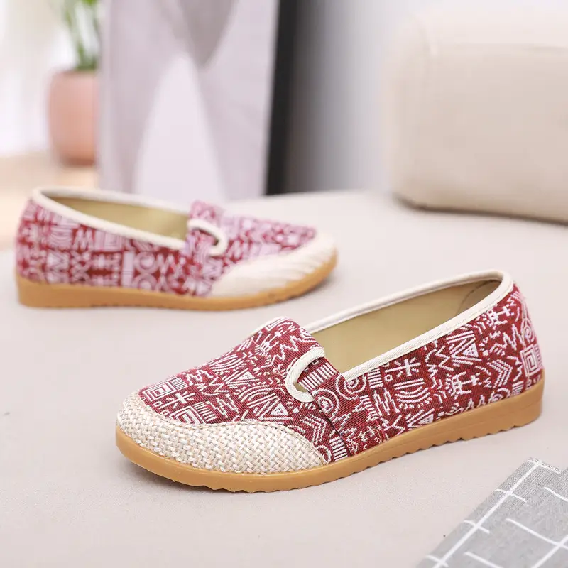 Old Beijing Cloth Shoes for Women, Summer Breathable Canvas Shoes, Color-Blocked Shallow Slip-On Casual Lazy Shoes, Flat-Soled Single Shoes - Image 9