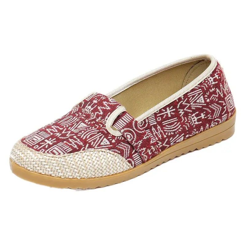 Women's Red Patterned Slip-On Shoes with Soft Sole