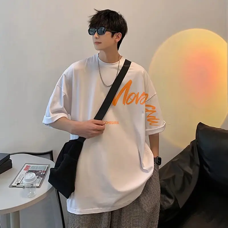 Men Blue Japanese Style Loose T-Shirt 2022 Summer - Image 6