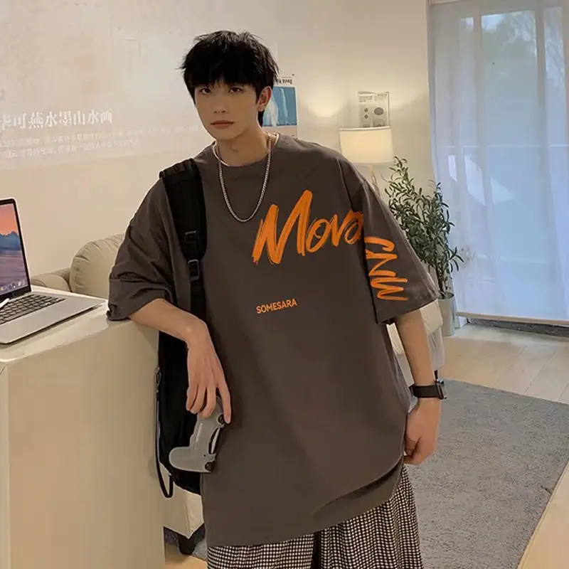 Men Blue Japanese Style Loose T-Shirt 2022 Summer - Image 7