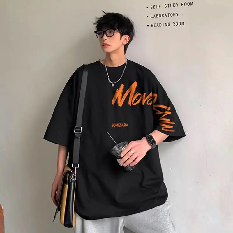 Men Blue Japanese Style Loose T-Shirt 2022 Summer - Image 8