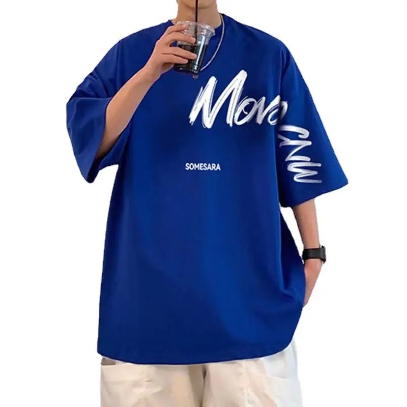 Men Blue Japanese Style Loose T-Shirt 2022 Summer - Image 9