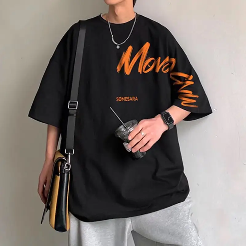Men Blue Japanese Style Loose T-Shirt 2022 Summer - Image 2