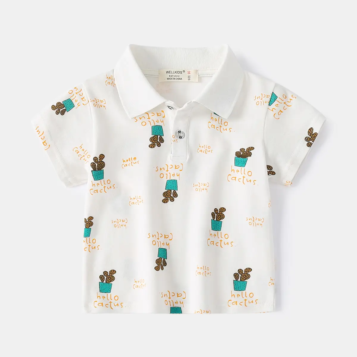 2023 Summer Boys Cotton Polo Shirt Yellow Cactus Print - Image 2
