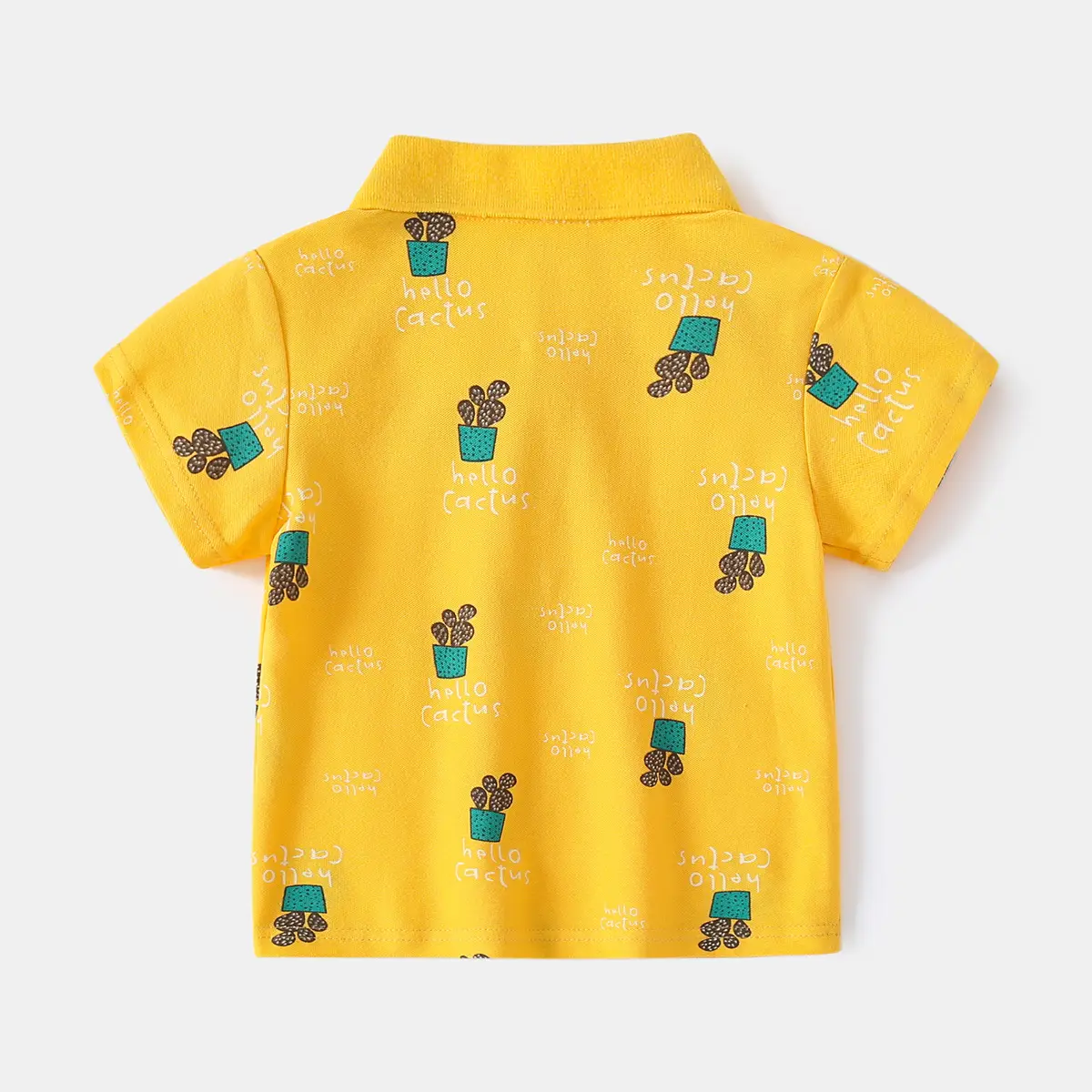 2023 Summer Boys Cotton Polo Shirt Yellow Cactus Print - Image 6