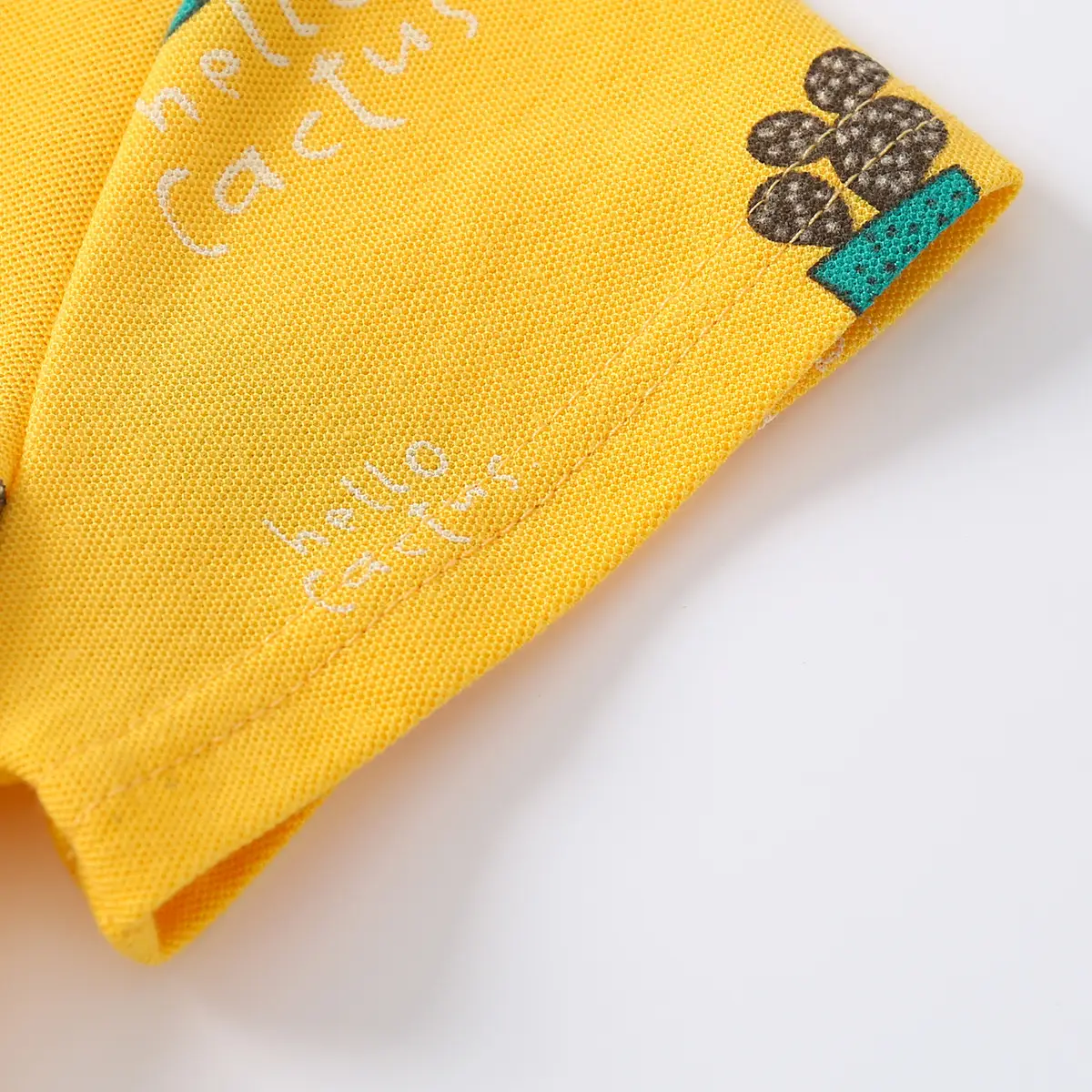 2023 Summer Boys Cotton Polo Shirt Yellow Cactus Print - Image 7
