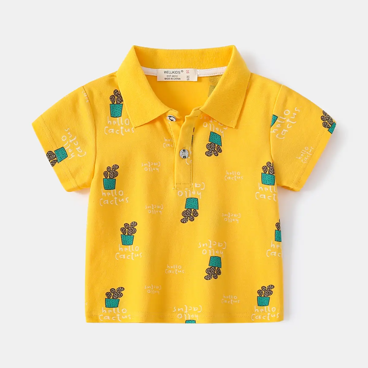 2023 Summer Boys Cotton Polo Shirt Yellow Cactus Print - Image 3