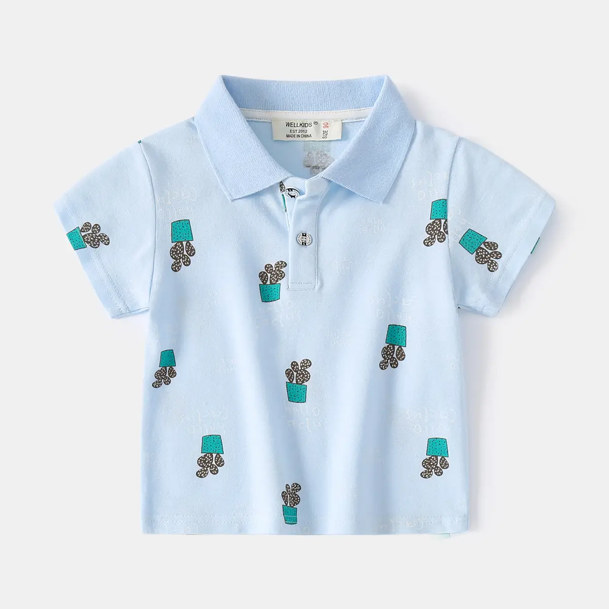 2023 Summer Boys Cotton Polo Shirt Yellow Cactus Print - Image 4