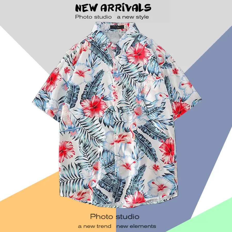 Men's Super Hot Hawaiian Floral Short Sleeve Shirt - Image 41